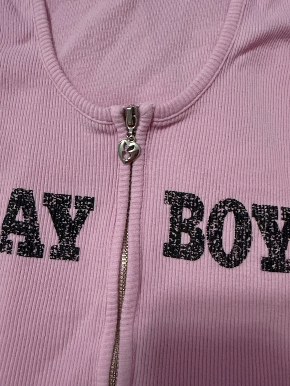 PLAYBOY Pink Ribbed Zip-Front Tank - Picture 2 of 6